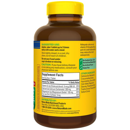 Nature Made Calcium Magnesium Zinc with Vitamin D3, Dietary Supplement for Bone Support, 300 Tablets - Nirvana Guru