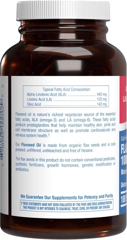Cold Pressed Organic Flaxseed Oil 1000mg Softgels - Non GMO Organic Flax Seed Oil Rich in Naturally Occurring Omega 3 6 9 for Full Body Benefits - Fish Free Omega 3 Supplement (180 Softgels) Nirvana Guru
