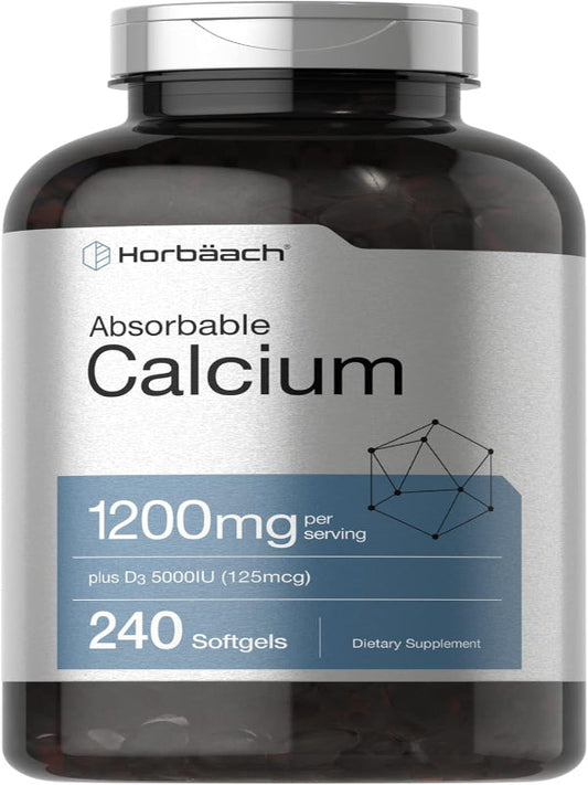 Horbäach Calcium 1200 mg with Vitamin D3 | 240 Softgels | 5000 IU Vitamin D3 | Absorbable Calcium Supplement | Non-GMO, Gluten Free Calcium Supplement Nirvana Guru