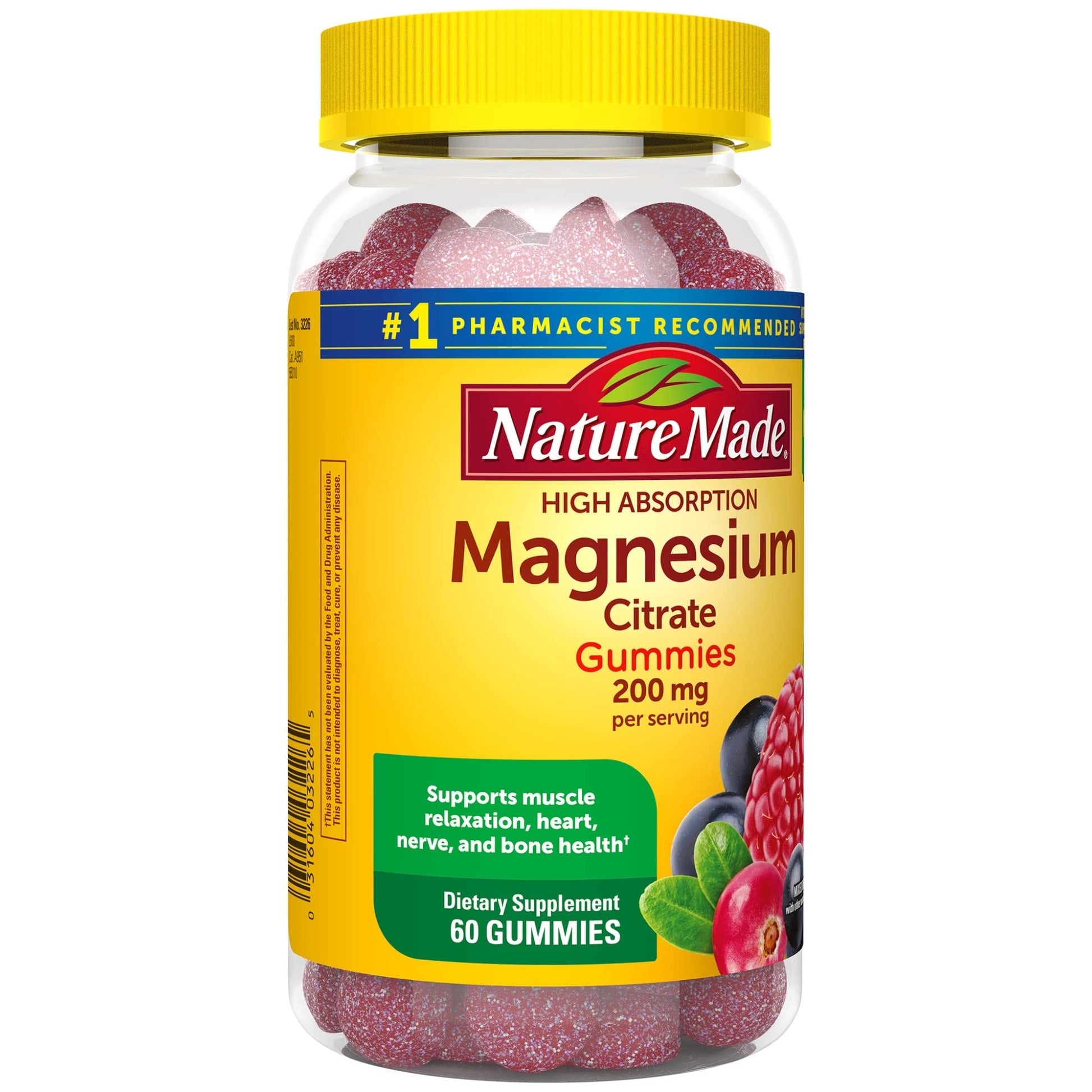 Nature Made High Absorption Magnesium Citrate 200 mg per serving, Magnesium Supplement for Muscle, Nerve, Bone and Heart Support, 60 Magnesium Gummies, 30 Day Supply - Nirvana Guru