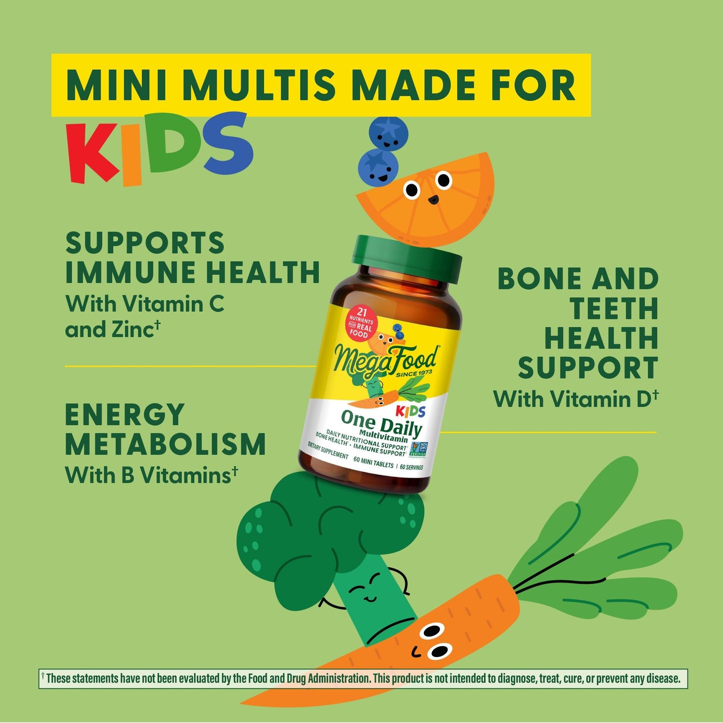 MegaFood Kids One Daily Multivitamin - Convenient Mini Multivitamin for Kids - with Zinc, Vitamins C, B & D - Vegetarian, Gluten Free, Non GMO - 60 Tablets, 60 Servings - Nirvana Guru