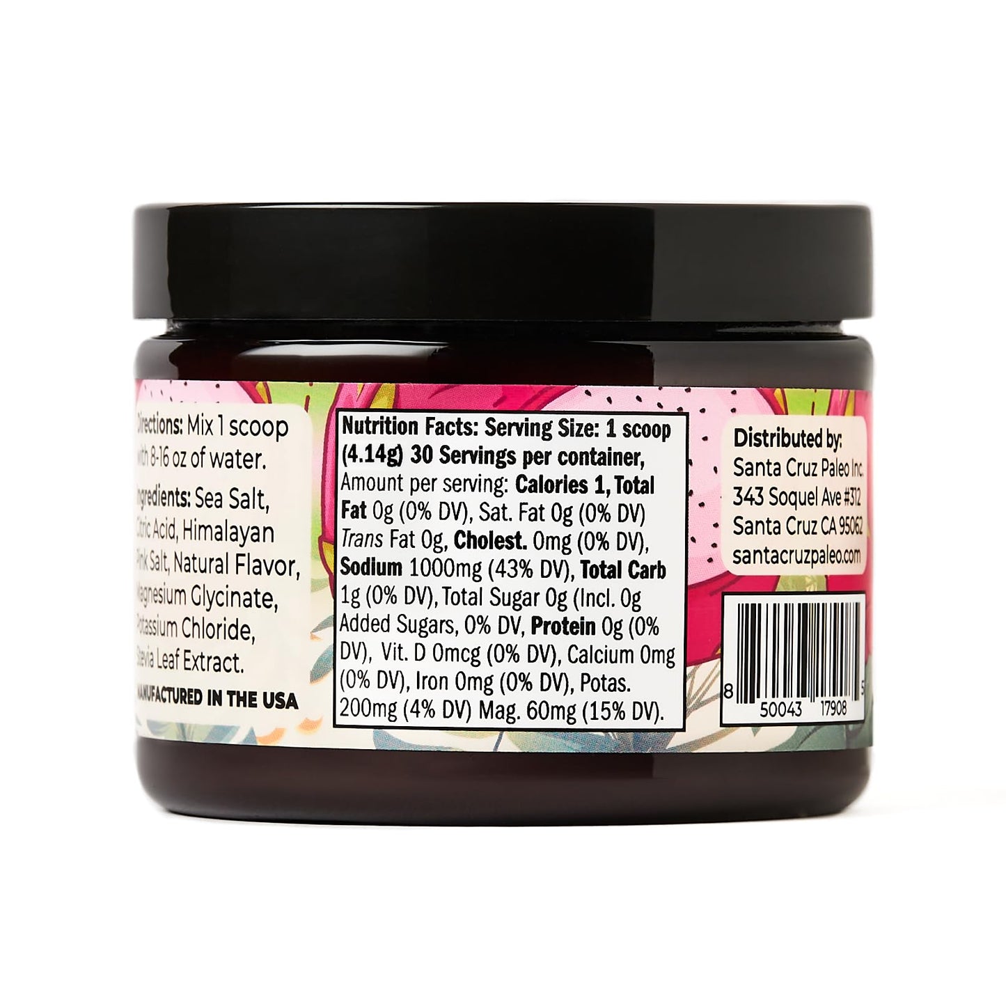 Santa Cruz Paleo Electrolyte Powder, Lemonade Flavor, Sugar Free Hydration Drink Mix with Himalayan Pink Salt, Sea Salt, Magnesium Glycinate, Potassium Chloride, Sweetened with Stevia, 30 Servings