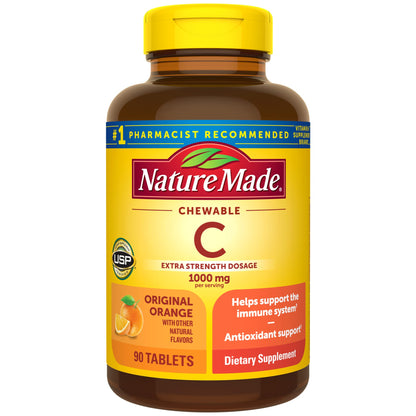 Nature Made Extra Strength Dosage Chewable Vitamin C 1000 mg per serving, Dietary Supplement for Immune Support, 90 Tablets, 45 Day Supply - Nirvana Guru