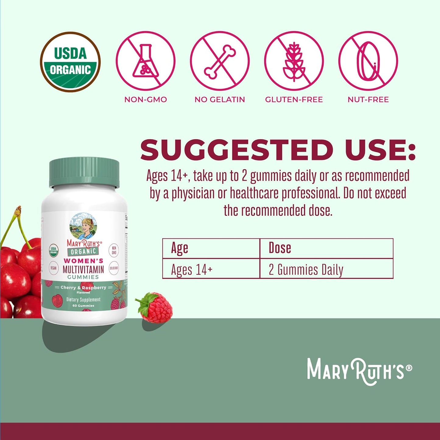 MaryRuth Organics Multivitamin for Women 14 | Women's Multivitamin Gummies for Immune Support| Skin Health | Sugar Free | Vegan | Non-GMO | 60 Count - Nirvana Guru