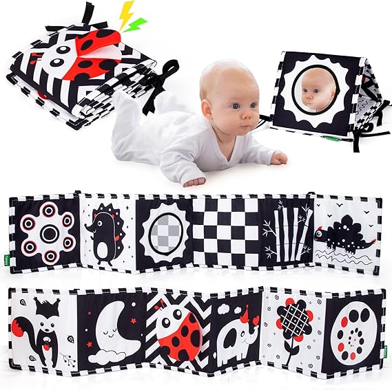 Cawgug Black and White High Contrast Baby Toys for Newborn Brain Development Tummy Time Soft Book Babies 0-3 6-12 Months Montessori Learning Activities Infant and Sensory Visual Stimulation Toys nirvanaguru