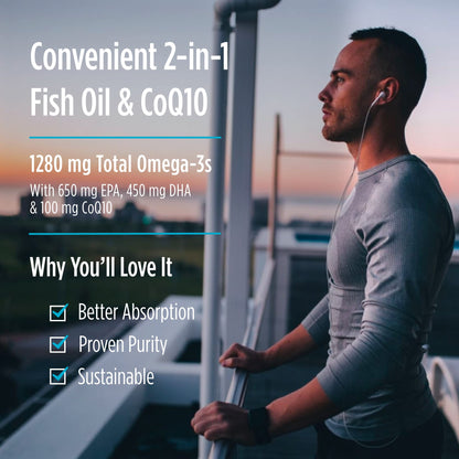 Nordic Naturals Ultimate Omega + CoQ10, Lemon - 120 Soft Gels - 1280 mg Omega-3 + 100 mg CoQ10 - Heart Health, Cellular Energy, Antioxidant Support - Non-GMO - 60 Servings - Nirvana Guru
