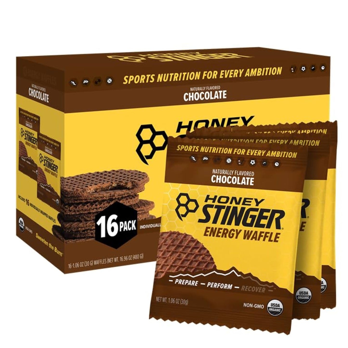 Honey Stinger Organic Honey Waffle Energy Stroopwafel for Exercise, Endurance and Performance Sports Nutrition for Home & Gym, Pre and Post Workout Box of 16 Waffles, 16.96 Ounce (Pack of 16)