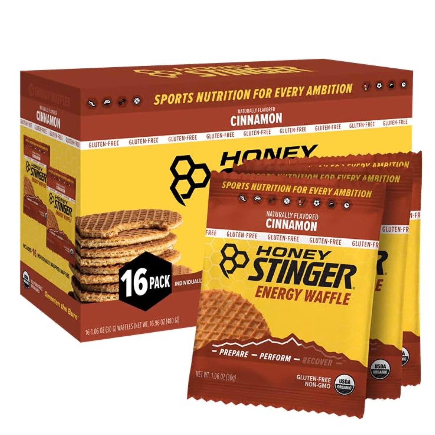 Honey Stinger Organic Honey Waffle Energy Stroopwafel for Exercise, Endurance and Performance Sports Nutrition for Home & Gym, Pre and Post Workout Box of 16 Waffles, 16.96 Ounce (Pack of 16)