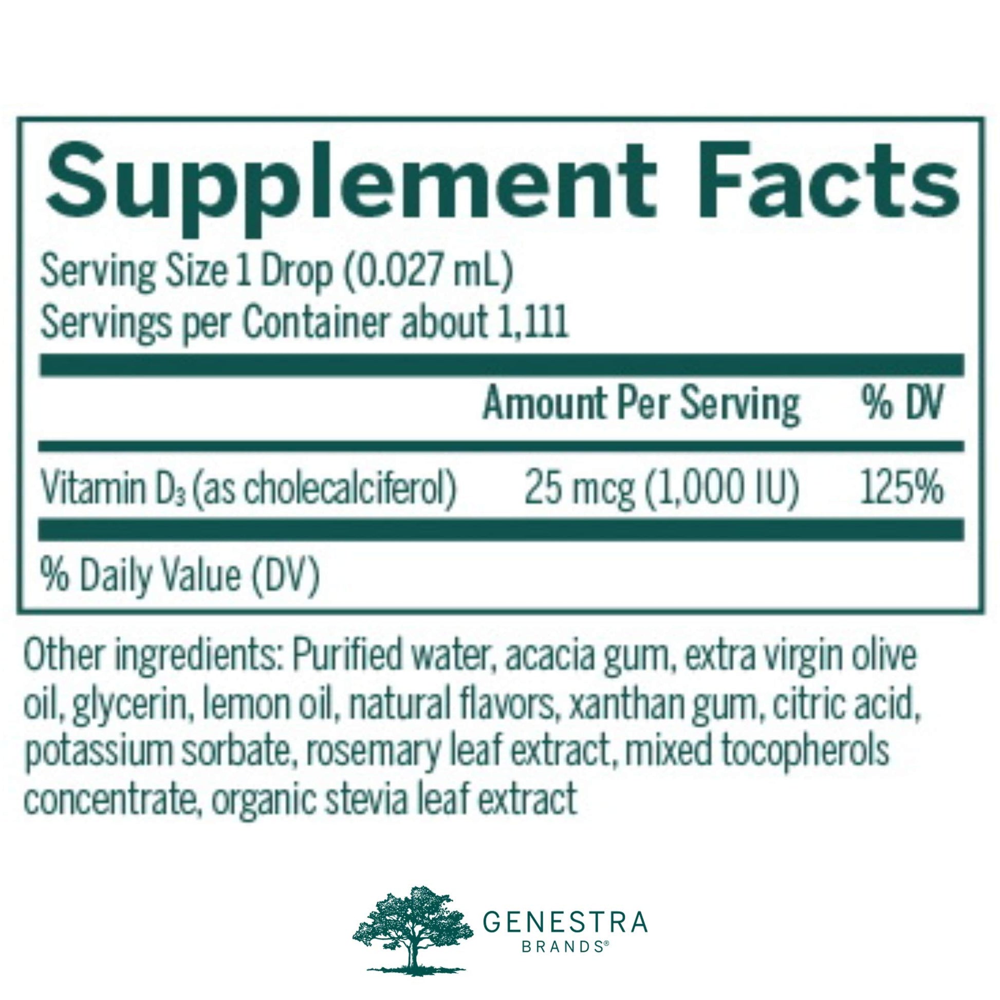 Genestra Brands D-Mulsion 1000 - Liquid Vitamin D Supplement - Natural Lemon Flavor - 1 Fl Oz - Nirvana Guru
