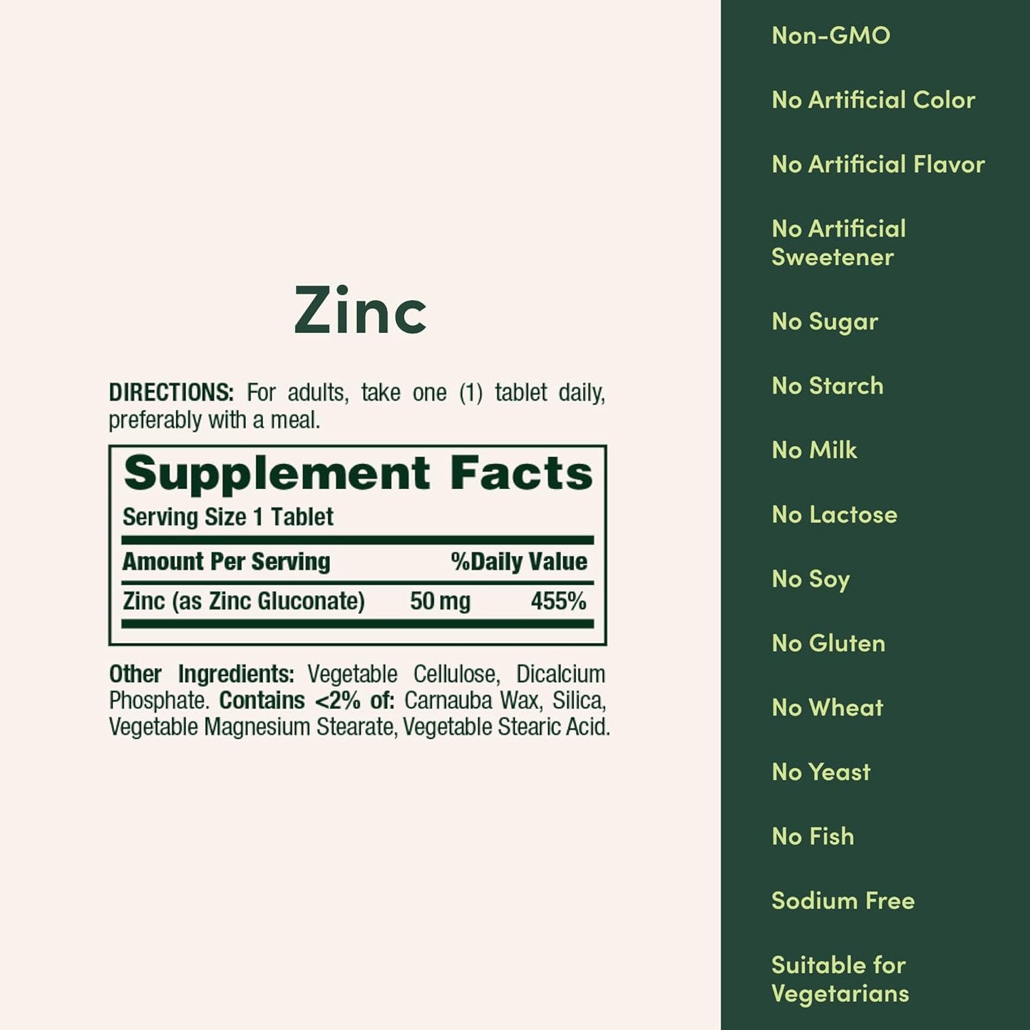 Nature's Bounty Zinc 50mg, Immune Support & Antioxidant Supplement, Promotes Skin Health, 1 Caplet Per Day, Gluten Free, 250 Vegetarian Caplets