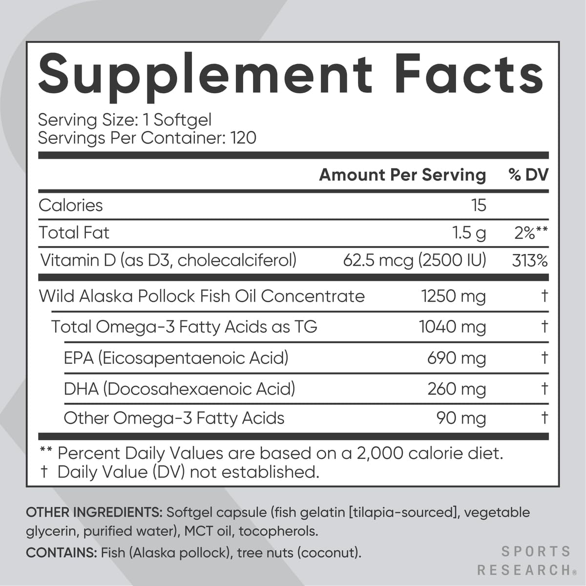 Sports Research® Alaskan Omega-3 Fish Oil 1040mg + Vitamin D3 2500iu - Supports Brain & Heart Health - MSC Certified Sustainable · Wild-Caught · Non-GMO · Triglyceride Form - 120 Count Softgels - Nirvana Guru
