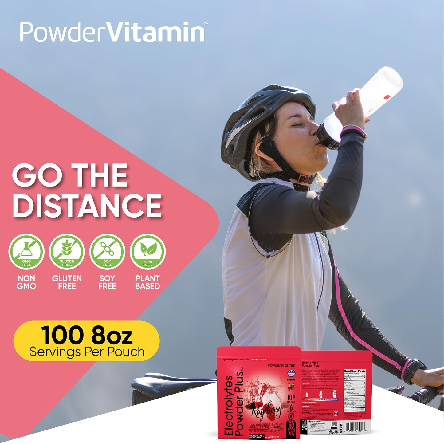 PowerVitamin Lemonade Electrolytes Powder No Sugar for Daily Energy - Keto Electrolytes - Hydration Powder with 1000mg Potassium, 120mg Calcium, Magnesium, Organic Vitamin C, 100 Servings