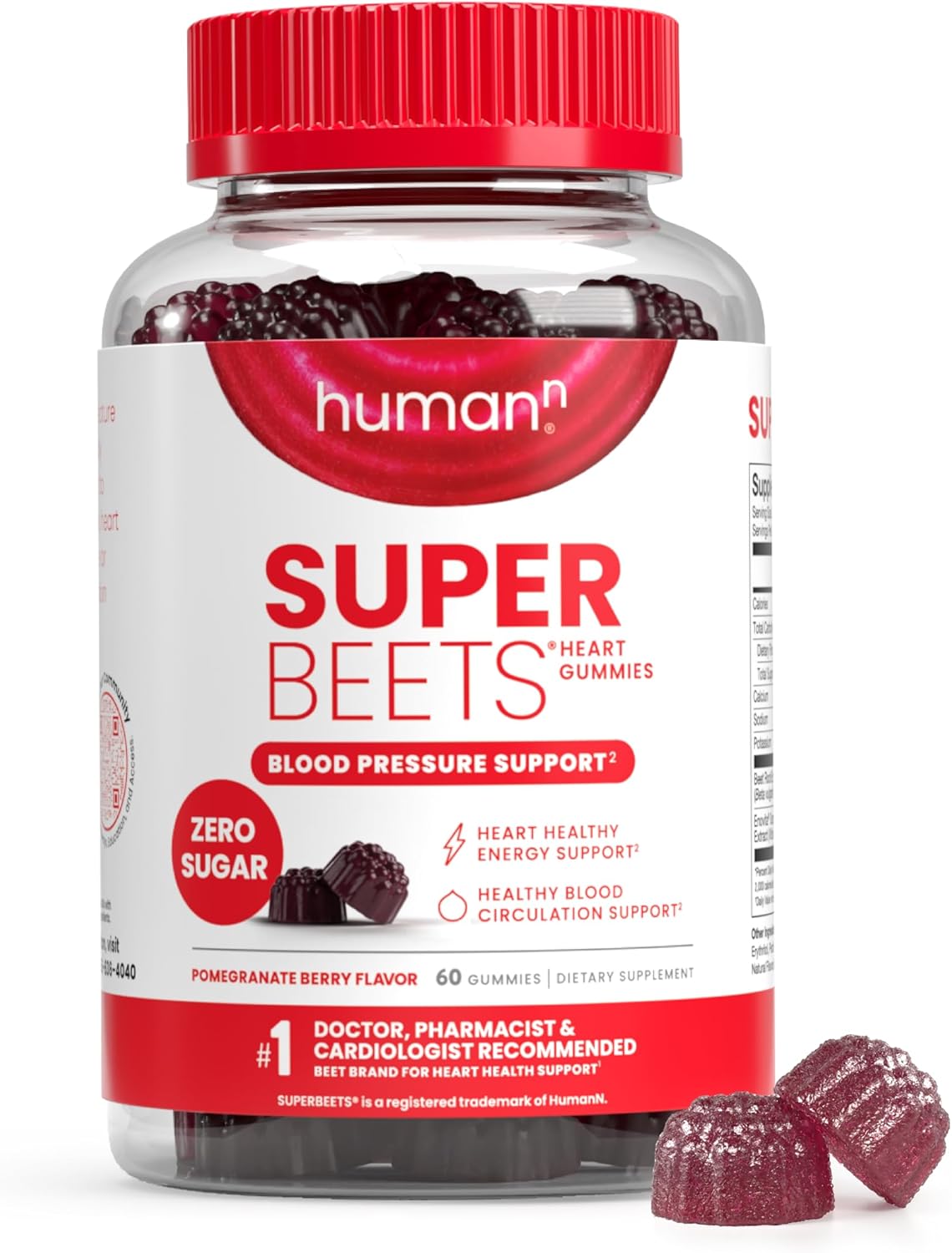 HumanN SuperBeets Heart Gummies - Beet Gummy with Energy Support, Grape Seed Extract & Beetroot Powder, Sugar Free - Pomegranate Berry Flavor, 60 Count - Nirvana Guru