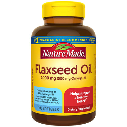 Nature Made Flaxseed Oil 1000 mg, Fish Free Omega 3 Supplement, Dietary Supplement for Heart Health Support, 180 Softgels, 180 Day Supply - Nirvana Guru