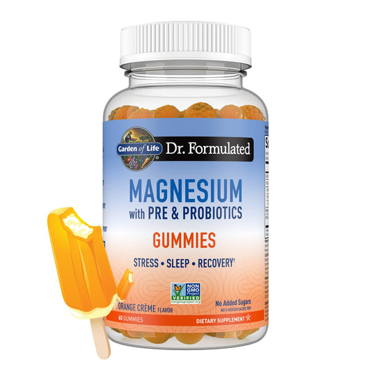 Garden of Life - Dr Formulated Magnesium Citrate Supplement with Prebiotics & Probiotics for Stress, Sleep & Recovery - Vegan, Gluten Free, Kosher, Non-GMO, No Added Sugars – 60 Raspberry Gummies - Nirvana Guru