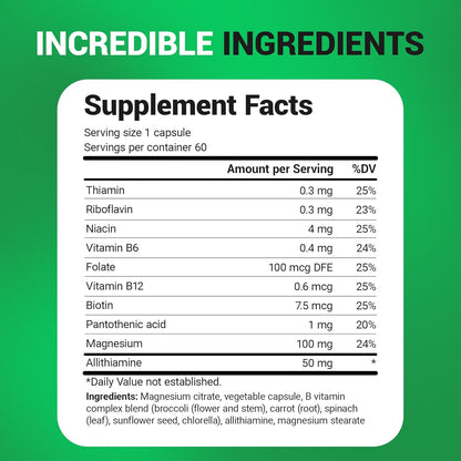 Dr. Berg Natural Vitamin B1 B6 B12 Complex - Allithiamine Vitamin B1 Supplement with 8 Essential Vitamin B Complex for Men & Women Including Thiamin, Niacin, Folate, Magnesium & More - 60 Capsules - Nirvana Guru
