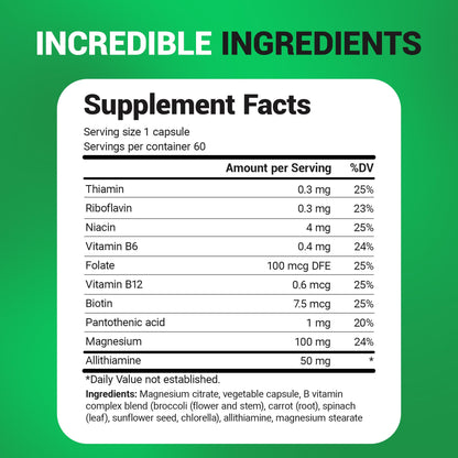 Dr. Berg Natural Vitamin B1 B6 B12 Complex - Allithiamine Vitamin B1 Supplement with 8 Essential Vitamin B Complex for Men & Women Including Thiamin, Niacin, Folate, Magnesium & More - 60 Capsules - Nirvana Guru