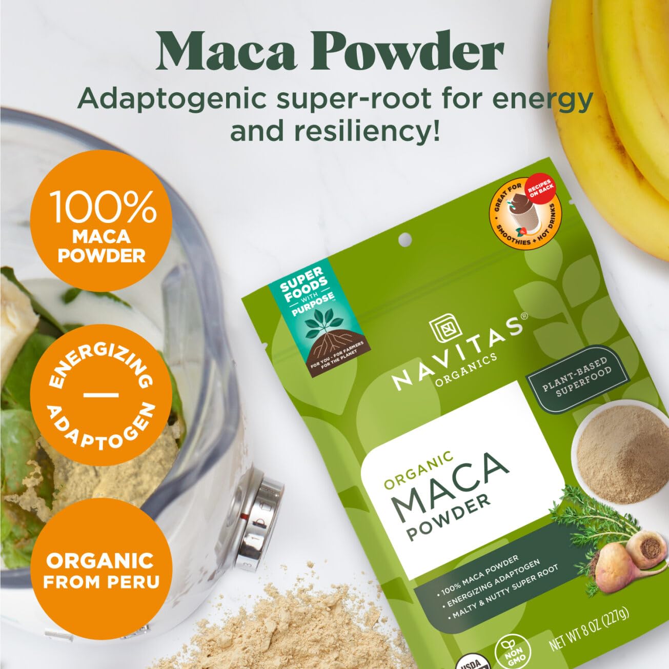 Navitas Organics Maca Powder – 100% Gelatinized Peruvian Maca for Adaptogen Smoothies, Lattes, Baking & More – Energize & Balance - USDA Organic, Non GMO, Vegan, Gluten Free (4oz. Bag, 23 Servings)