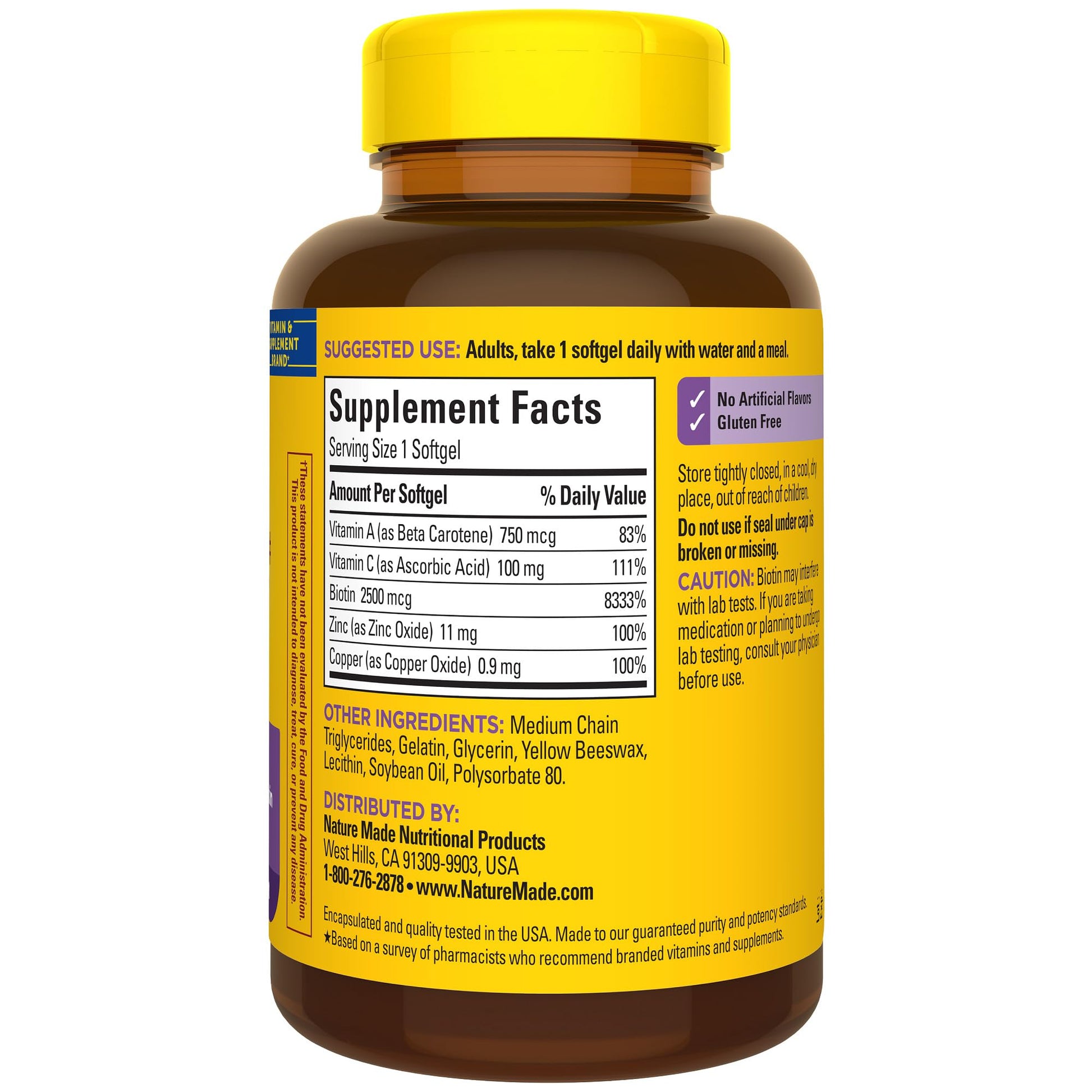 Nature Made Hair Skin and Nails with Biotin 2500 mcg, Dietary Supplement For Healthy Hair Skin and Nails Support, 120 Softgels, 120 Day Supply - Nirvana Guru