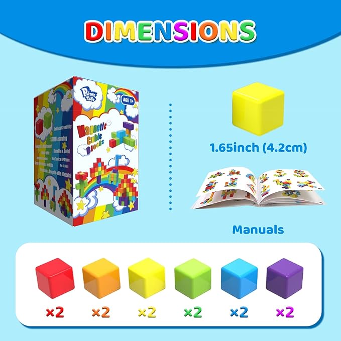 Magnetic Building Blocks Large, 1.65 inch Magnetic Stacking Cubes for Toddlers, Sensory & Montessori Toys for Boys & Girls 1 2 3 Years Old (12 PCS) nirvanaguru