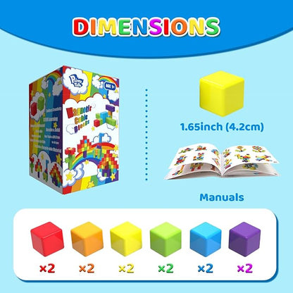 Magnetic Building Blocks Large, 1.65 inch Magnetic Stacking Cubes for Toddlers, Sensory & Montessori Toys for Boys & Girls 1 2 3 Years Old (12 PCS) nirvanaguru
