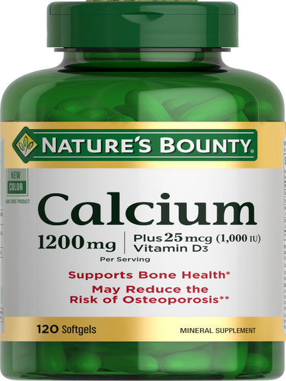 Nature's Bounty Calcium 1200 mg with Vitamin D3 - Bone Health Softgels, Calcium and Vitamin D Supplement, 120 ct (Pack of 1)