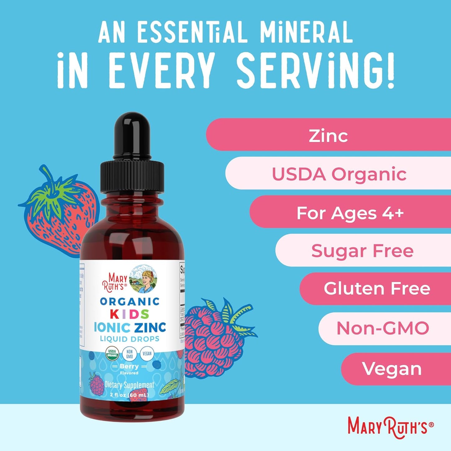MaryRuth Organics Zinc Supplement for Immune Support, Immune Support Supplement for Kids, Ages 4-13, Zinc Sulfate, Vegan, USDA Organic, Glycerin Based, 2 Fl Oz - Nirvana Guru
