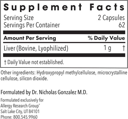 Allergy Research Group Beef Liver Supplement - Liver Function Support, Grass-fed Beef Liver Capsules 1000mg, Glandular Beef Liver Vitamins - 125 Count Nirvana Guru