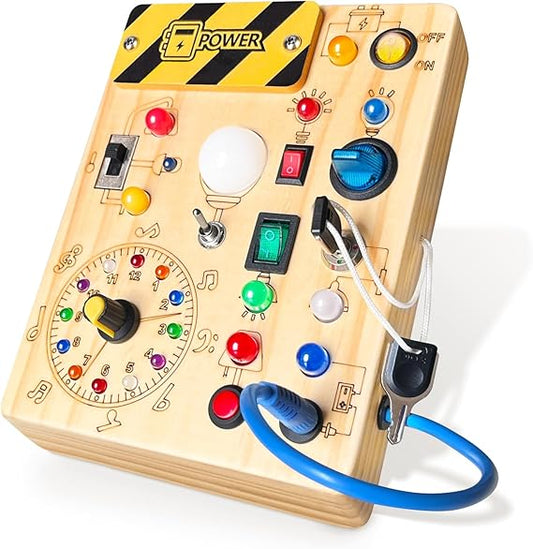 Busy Board, Montessori Toy for 1-3 Years Old, Wooden Toddler Sensory Travel Toy, Ideal Gift for 1+ Year Old Boys (Busy Board Plus V2), Medium, Yellow nirvanaguru
