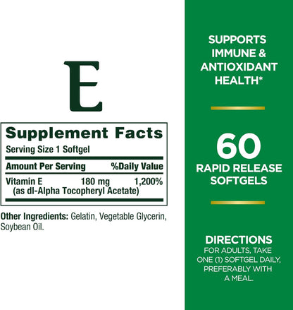 Nature's Bounty Vitamin E Pills and Supplement Softgels, Supports Antioxidant Health, 400iu, Multi, 180 mg, 120 Count (Pack of 1) Nirvana Guru