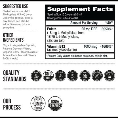 L Methyl Folate 15mg Plus Methyl B12 Cofactor – High Potency, Active 5-MTHF Form - Supports Mood, Methylation, Cognition – Bioactive Forms of Vitamin B9 & B12 (60 Capsules – 60 Servings)