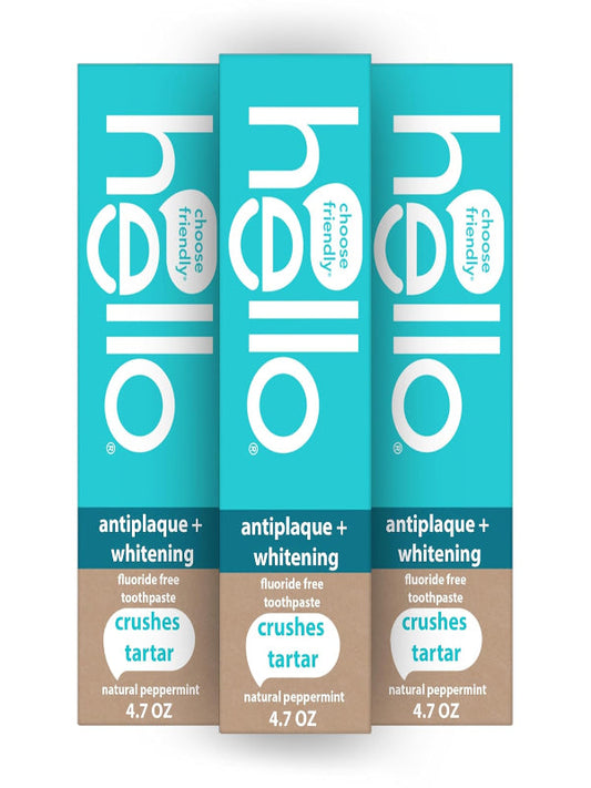 Hello Antiplaque Toothpaste, Fluoride Free for Teeth Whitening with Natural Peppermint Flavor and Tea Tree Oil, Peroxide Free, Gluten Free, SLS Free, 3 Pack, 4.7 OZ Tubes Nirvana Guru