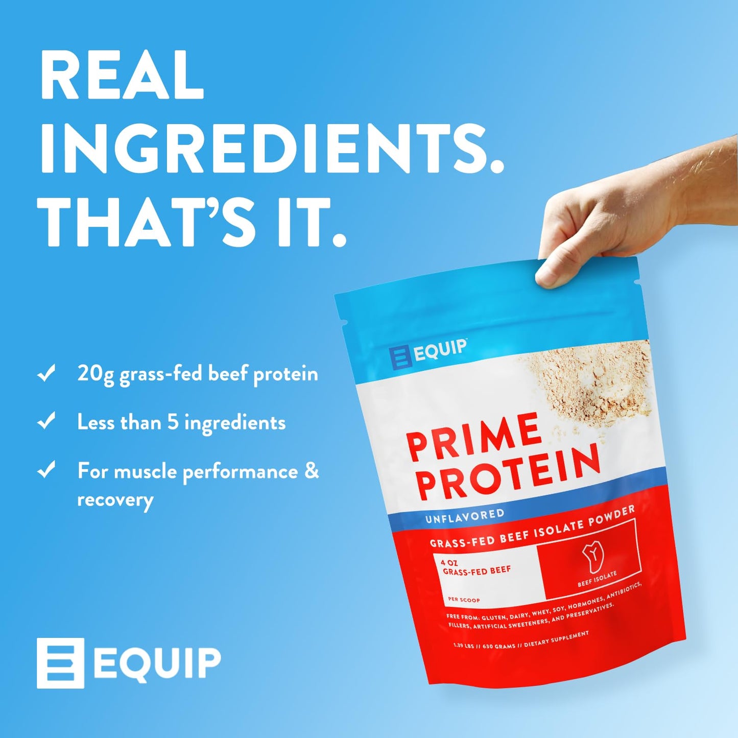 Equip Foods Prime Protein Powder | Clean, Grass Fed Beef Protein Isolate | Carnivore Protein Powder | Paleo, Keto Friendly | Gluten, Dairy Free | Helps Build & Repair Tissue | 30 Servings, Chocolate
