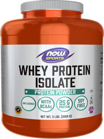NOW Foods Sports Nutrition, Whey Protein Isolate, 25 g With BCAAs, Unflavored Powder, 5-Pound - Nirvana Guru