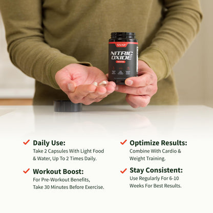 Snap Supplements Nitric Oxide Booster Supplement with L Arginine and L Citrulline Essential Amino Acids and Ginseng Root, Energy, Heart Health, Muscle Growth & Circulation Support, 90 Capsules - Nirvana Guru