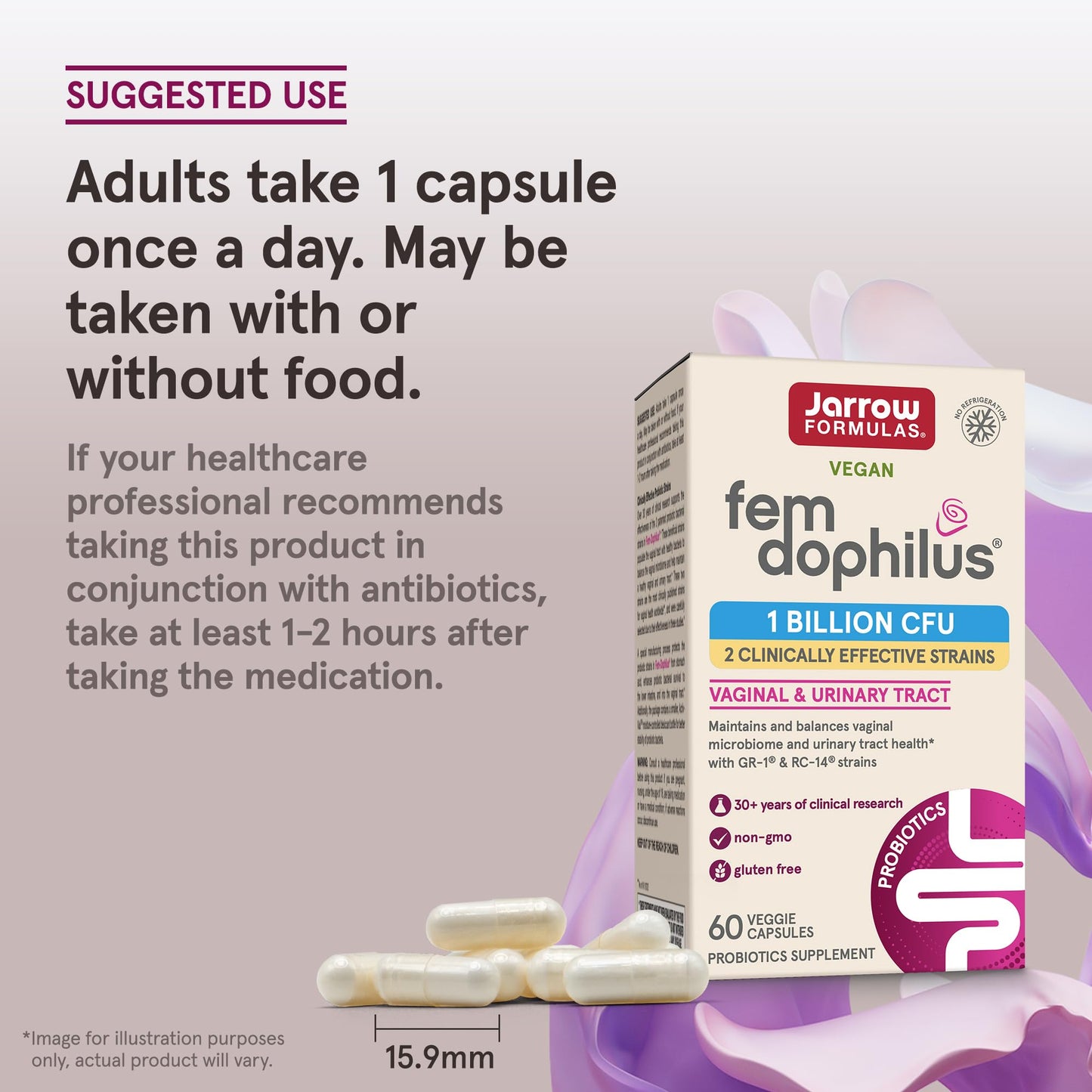 Jarrow Formulas Fem-Dophilus Probiotics 1 Billion CFU With 2 Clinically Effective Strains, Dietary Supplement for Vaginal Health and Urinary Tract Health, 60 Veggie Capsules, 60 Day Supply - Nirvana Guru