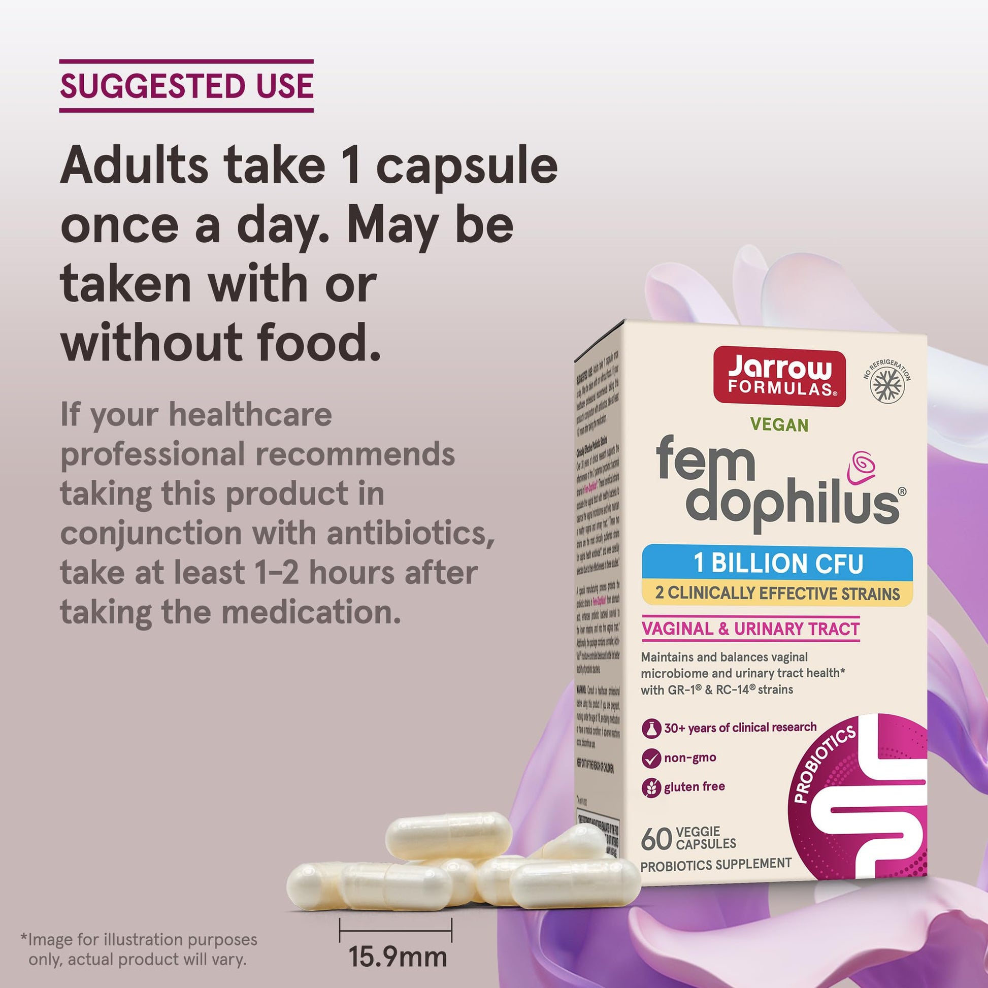 Jarrow Formulas Fem-Dophilus Probiotics 1 Billion CFU With 2 Clinically Effective Strains, Dietary Supplement for Vaginal Health and Urinary Tract Health, 60 Veggie Capsules, 60 Day Supply - Nirvana Guru