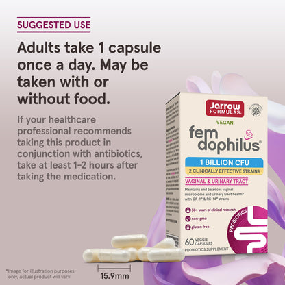 Jarrow Formulas Fem-Dophilus Probiotics 1 Billion CFU With 2 Clinically Effective Strains, Dietary Supplement for Vaginal Health and Urinary Tract Health, 60 Veggie Capsules, 60 Day Supply - Nirvana Guru