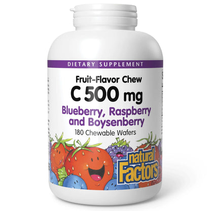 Natural Factors, Kids Chewable Vitamin C 500 mg, Supports Immune Health, Bones, Teeth and Gums, Tangy Orange, 180 Count (Pack of 1) - Nirvana Guru