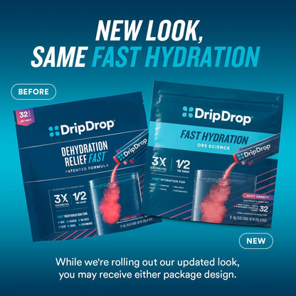DripDrop Hydration Packets - Juicy Variety Pack - Single Serve Electrolytes Powder Drink Mix - Grape, Fruit Punch, Strawberry Lemonade, Cherry - Non-GMO, Gluten Free, Vegan - 16 Sticks - Nirvana Guru