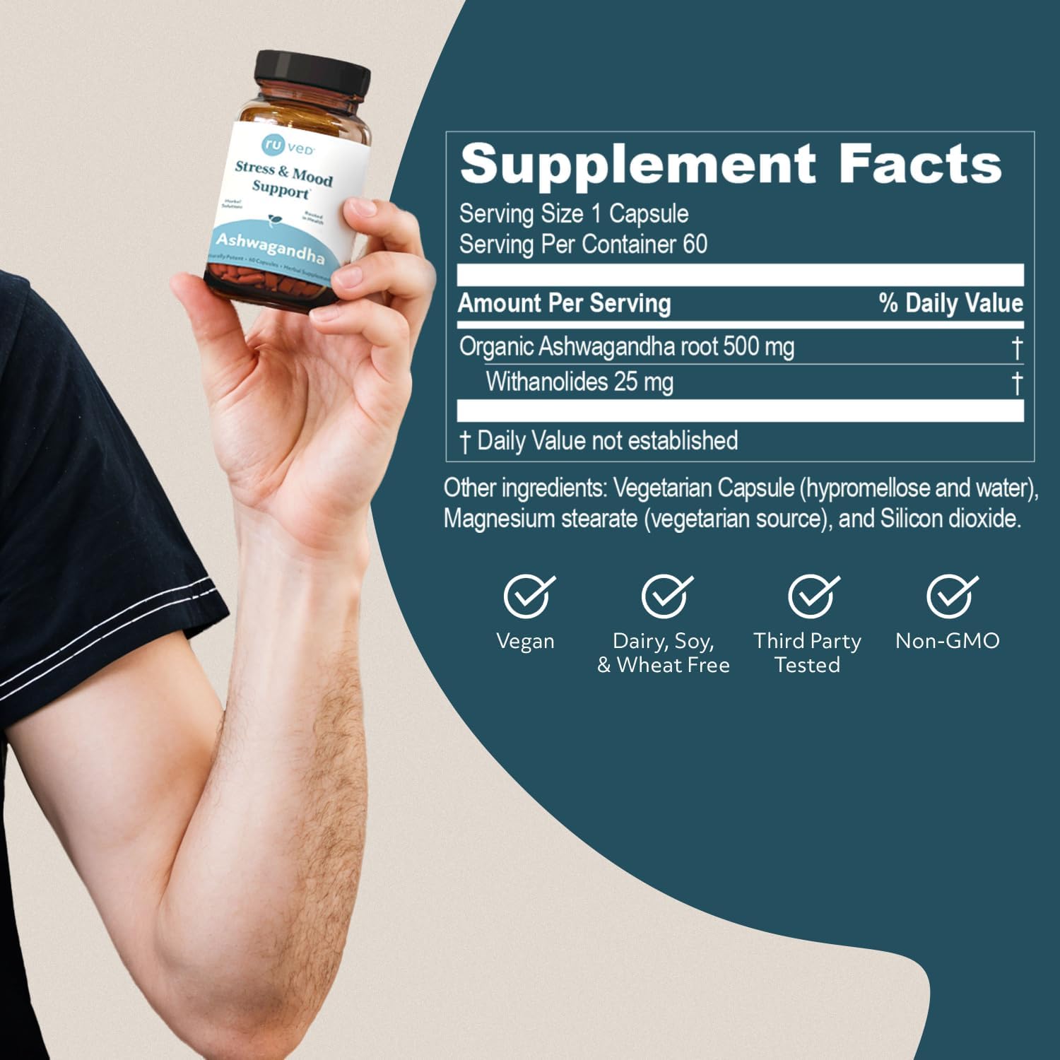 RU Ved Ashwagandha Ayurvedic Supplement Stress and Mood Support (60 Capsules) Nirvana Guru