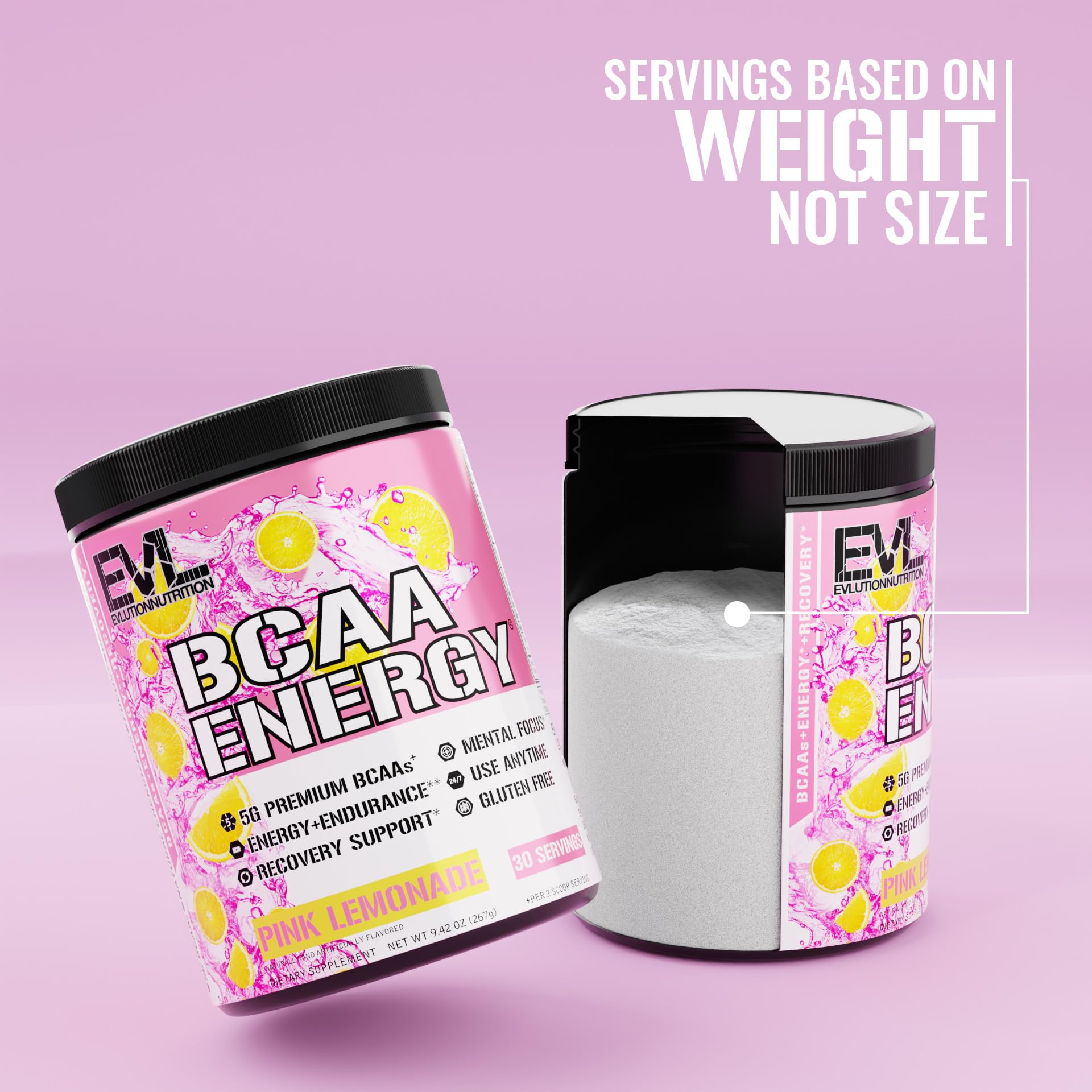 EVL BCAAs Amino Acids Powder - BCAA Energy Pre Workout Powder for Muscle Recovery Lean Growth and Endurance - Rehydrating Post Workout Recovery Drink with Natural Caffeine - Pink Lemonade Nirvana Guru