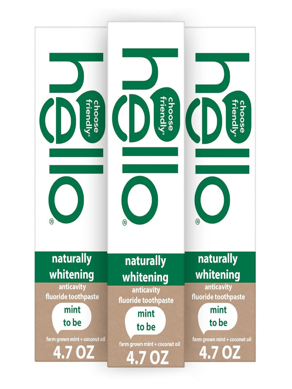 Hello Naturally Whitening Fluoride Toothpaste, Natural Whitening Toothpaste with Coconut Oil and Tea Tree Oil, Tames Bad Breath, Helps Moisturize, and Fights Cavities, Mint, 3 Pack, 4.7 Oz Tubes Nirvana Guru