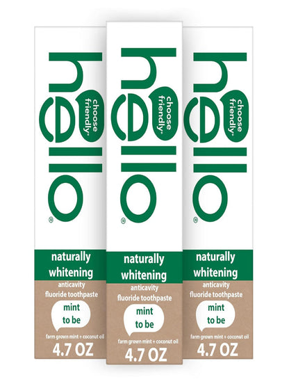 Hello Naturally Whitening Fluoride Toothpaste, Natural Whitening Toothpaste with Coconut Oil and Tea Tree Oil, Tames Bad Breath, Helps Moisturize, and Fights Cavities, Mint, 3 Pack, 4.7 Oz Tubes Nirvana Guru