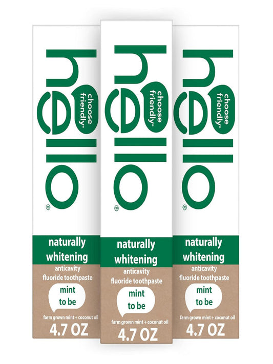 Hello Naturally Whitening Fluoride Toothpaste, Natural Whitening Toothpaste with Coconut Oil and Tea Tree Oil, Tames Bad Breath, Helps Moisturize, and Fights Cavities, Mint, 3 Pack, 4.7 Oz Tubes Nirvana Guru