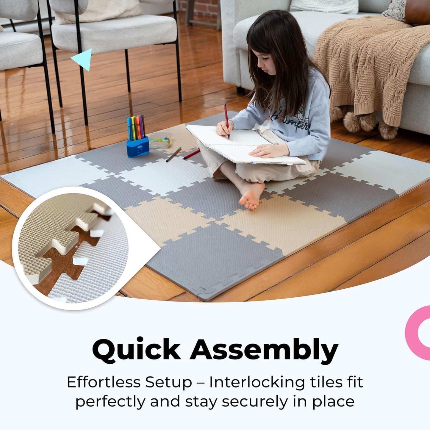 MioTetto Foam Floor Tiles for Kids - Non-Toxic Comfortable Baby Play Mat and Interlocking Foam Tiles, Fits with 50x50 Playpen Mat for Crawling & Development, Soft Play Mat for Babies 6-12 Months Nirvana Guru