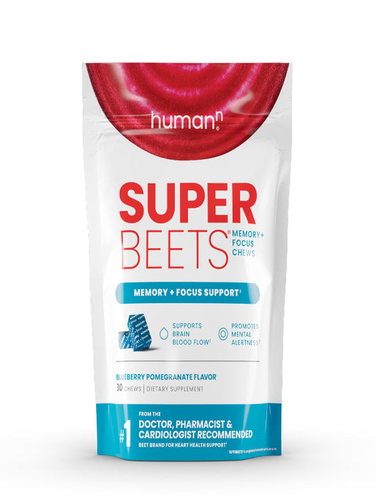 HumanN SuperBeets Brain Supplements for Memory and Focus Chews, Mental Alertness, Clinically Studied Nootropics, Resveratrol Supplement Plus Beet Root Powder, Blueberry Pomegranate Flavor, 30 Count - Nirvana Guru