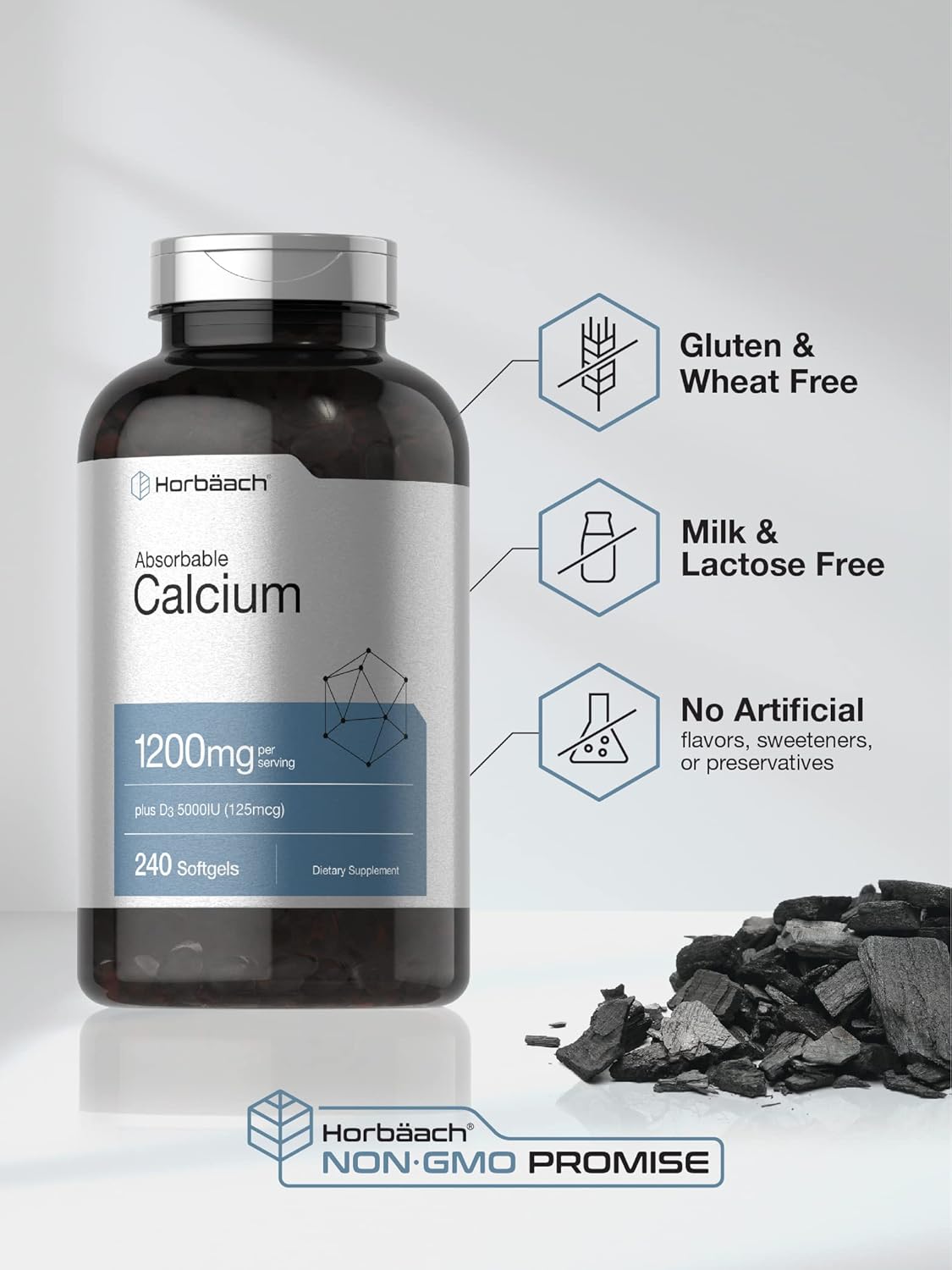 Horbäach Calcium 1200 mg with Vitamin D3 | 240 Softgels | 5000 IU Vitamin D3 | Absorbable Calcium Supplement | Non-GMO, Gluten Free Calcium Supplement Nirvana Guru
