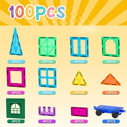 FNJO Magnetic Tiles, 100PCS Building Blocks, STEM Magnets Building Toy Set, Preschool Kindergarten Construction Stacking Toy, School Teacher Supplies, Classroom Must Haves Nirvana Guru