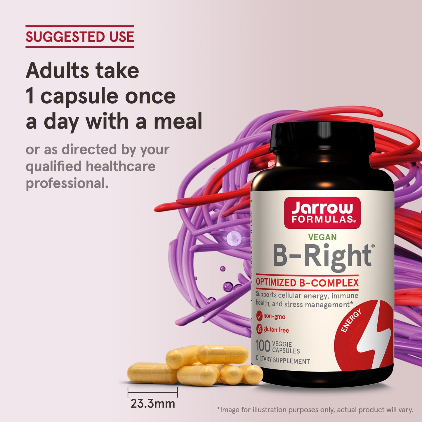 Jarrow Formulas B-Right, Optimized B Complex Featuring Vitamin B1, B2, B5, B6, B12 and B9 to Support Cellular Energy, Immune Health and Stress Management, 100 Veggie Capsules, Up to a 100 Day Supply - Nirvana Guru